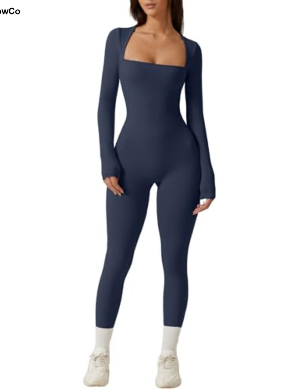 Square Neck Long Sleeve Full Length Leggings Bodycon Jumpsuit